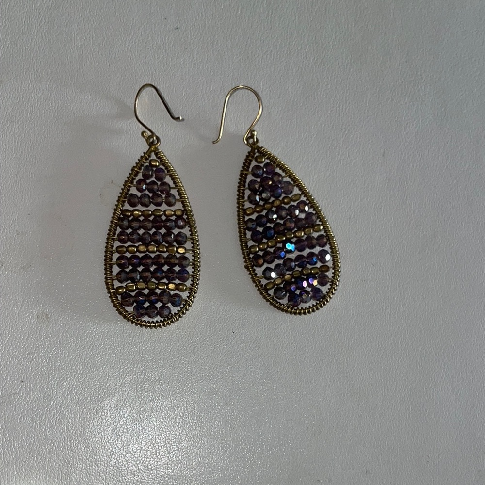 Elegant Gold and Purple Teardrop Earrings